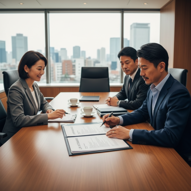 オフィスで土地の売買契約を結んでいる