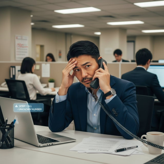 迷惑電話に対応中